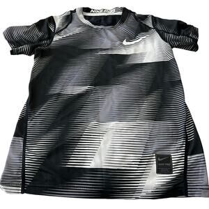 NIKE PRO DRI-FIT, FITTED SHORT SLEEVE T-SHIRT, BOYS, XS, BLACK SILVER WHITE ABST